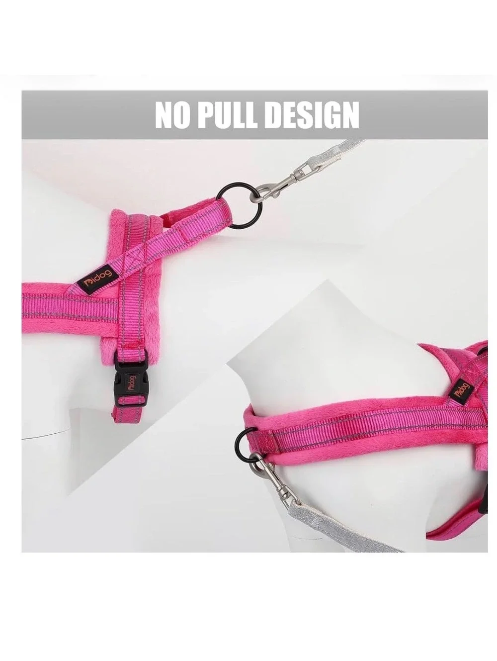 Didog Soft Flannel Padded Dog Vest Harness, Hot Pink, Chest 18-22